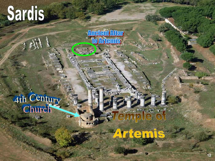 Aerial view of the ancient temple of Artemis in Sardis