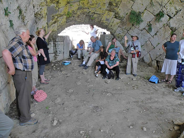 Our group having a faith lesson and singing at ancient Perga