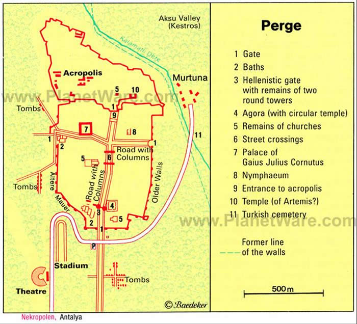 Layout of the ruins at the ancient city of Perga
